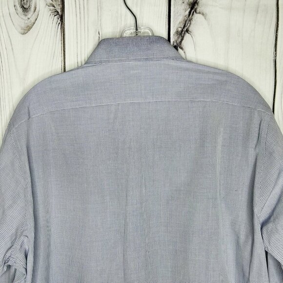 Castangia Shirt Men's 16 / 41 Blue White Micro Check Button Up Dress Italy - Picture 6 of 8